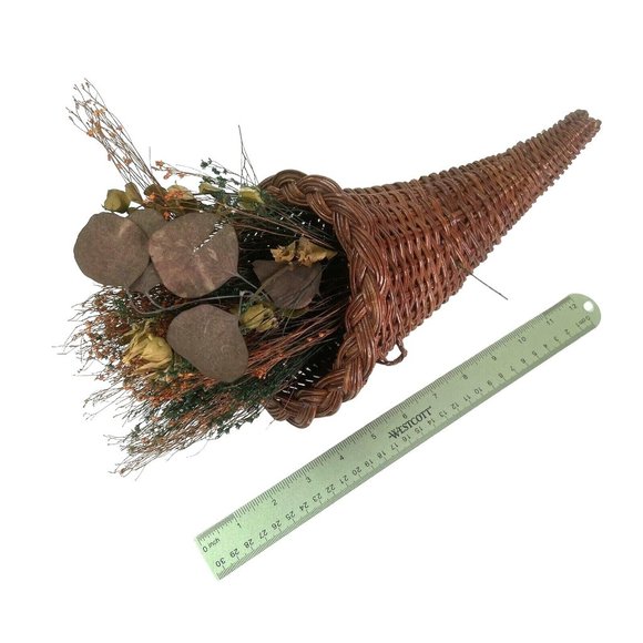Rustic Wicker Cornucopia Basket Horn of Plenty Thanksgiving Dried Floral 15" - Picture 3 of 6